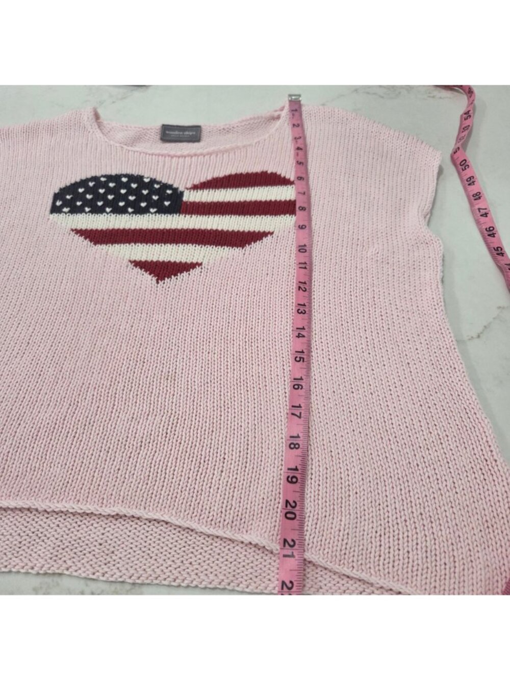 Wooden Ships American Flag Heart Sweater Top L Pink Open Knit Short Sleeve Beach - Picture 7 of 9